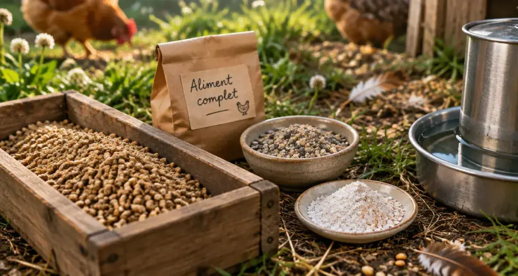 Alimentation poule pondeuse : granulés, grit et eau fraîche pour une ponte régulière
