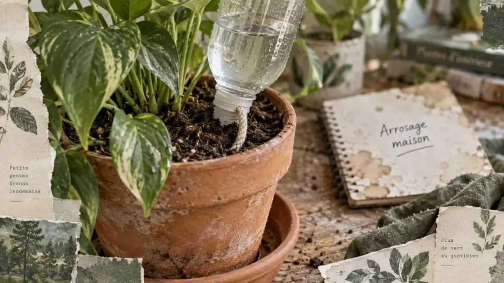 Arrosage automatique plante intérieur fait maison : bouteille enterrée pour pot