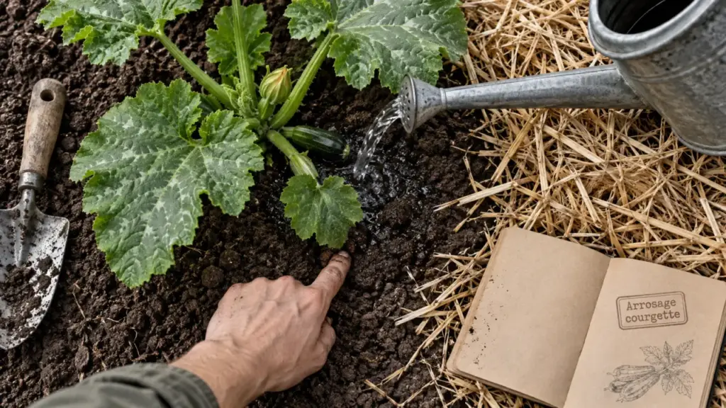Arrosage courgette : eau au pied, sans mouiller le feuillage