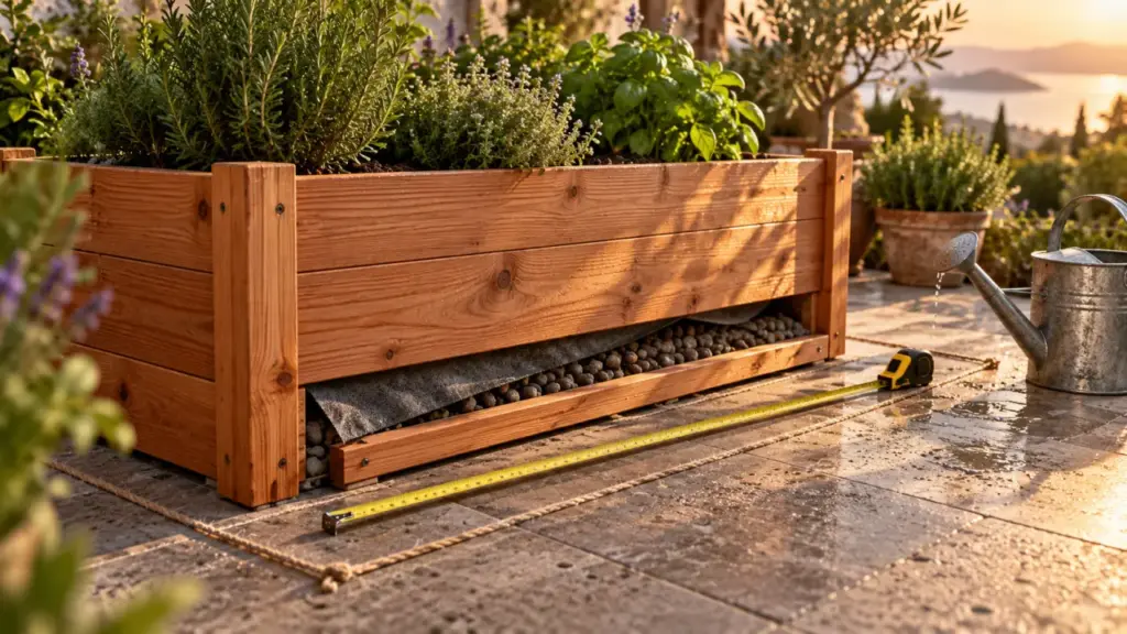 Bac bois pour jardinage sur terrasse, format adapté et durable
