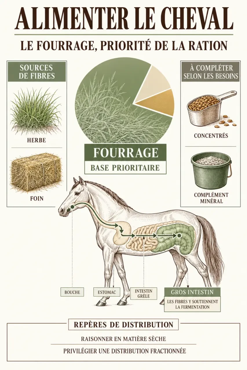 Infographie sur l’alimentation cheval et la place du fourrage dans la ration