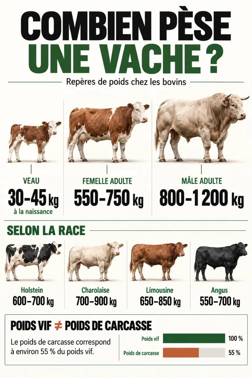 Infographie sur le poids vache selon l’âge, le sexe et la race