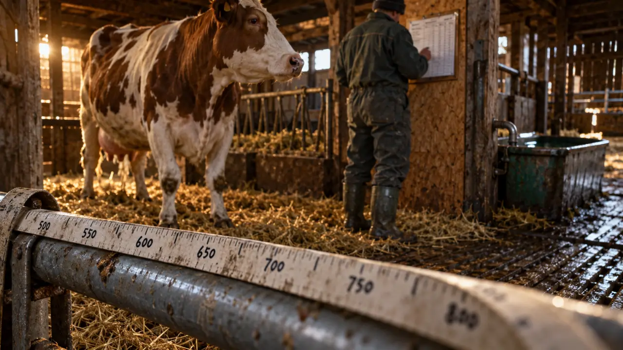 Pesée poids vache en étable, ruban barymétrique et fiche de contrôle