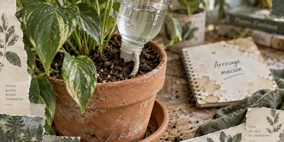 Arrosage automatique plante intérieur fait maison : bouteille enterrée pour pot