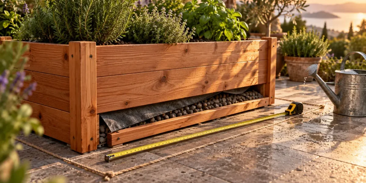 Bac bois pour jardinage sur terrasse, format adapté et durable