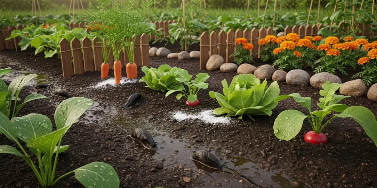 limaces apres pluie sur potager et barrières au bicarbonate