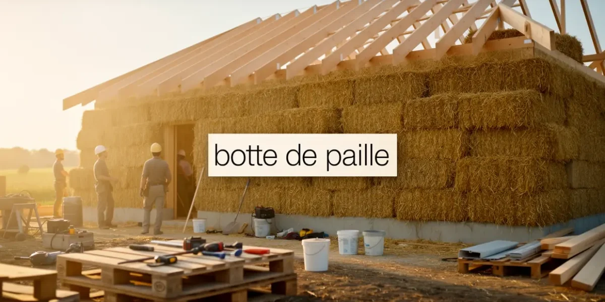 Botte de paille sur chantier construction durable