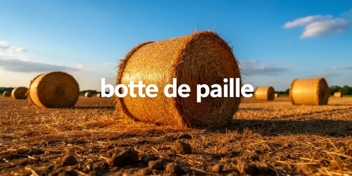 Botte de paille compacte dorée posée sur champ sous ciel bleu