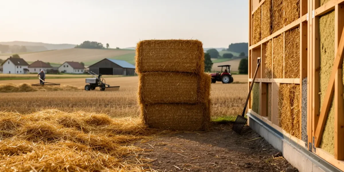 Botte de paille vue réaliste étapes agriculture et écoconstruction