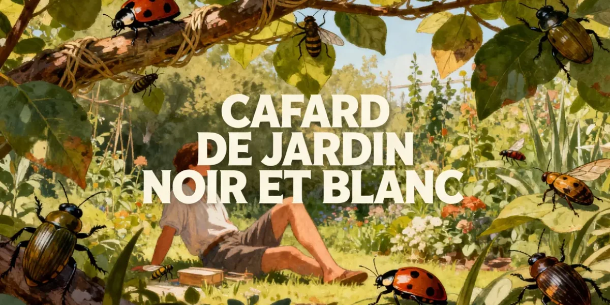 Illustration d'un sous-bois sain avec cafards de jardin noir et blanc