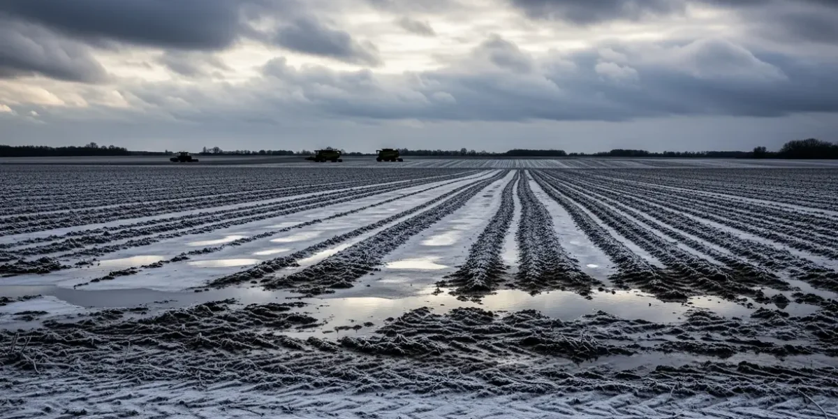 Vue champs gelés La Niña hiver France
