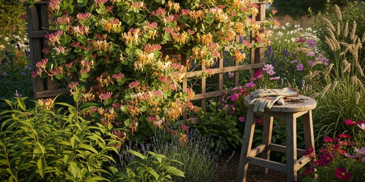 chevrefeuille floraison treille cloture jardin rural
