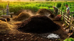 compost agricole tas outils ferme sol fertile