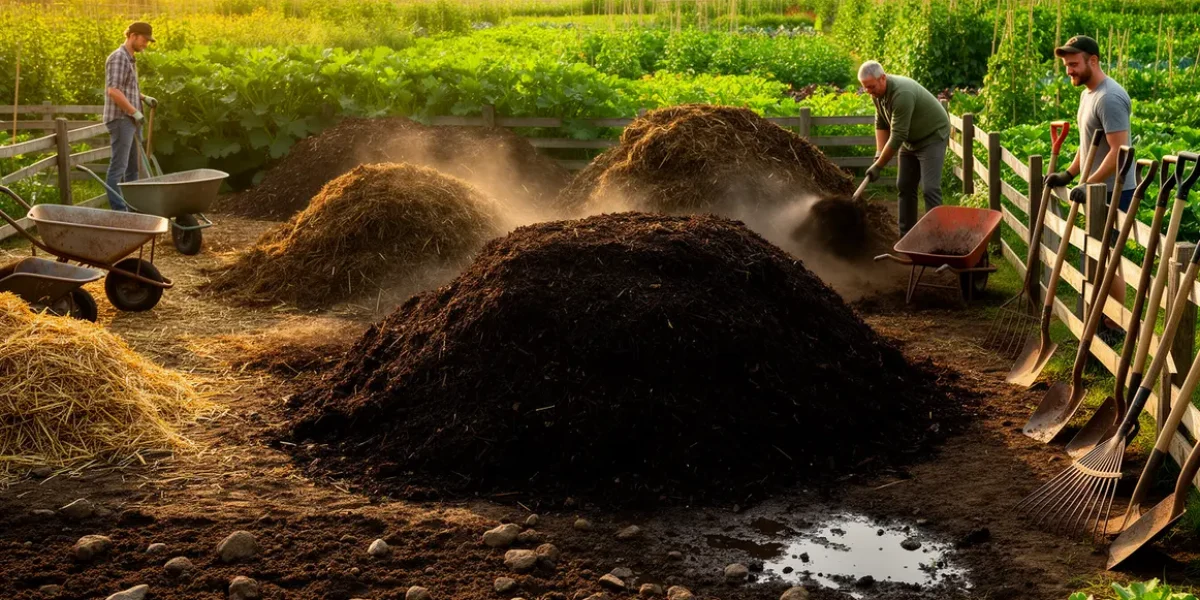 compost agricole tas outils ferme sol fertile