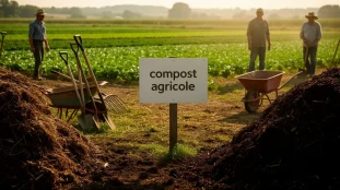 ferme compost agricole tas outils champs verdoyants