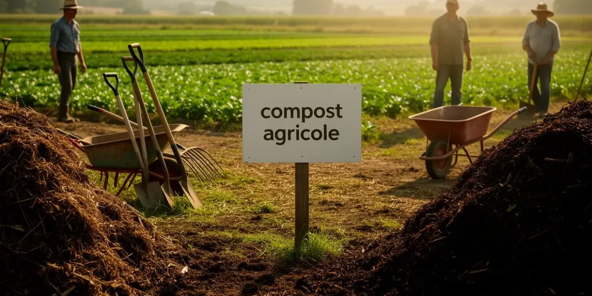 ferme compost agricole tas outils champs verdoyants