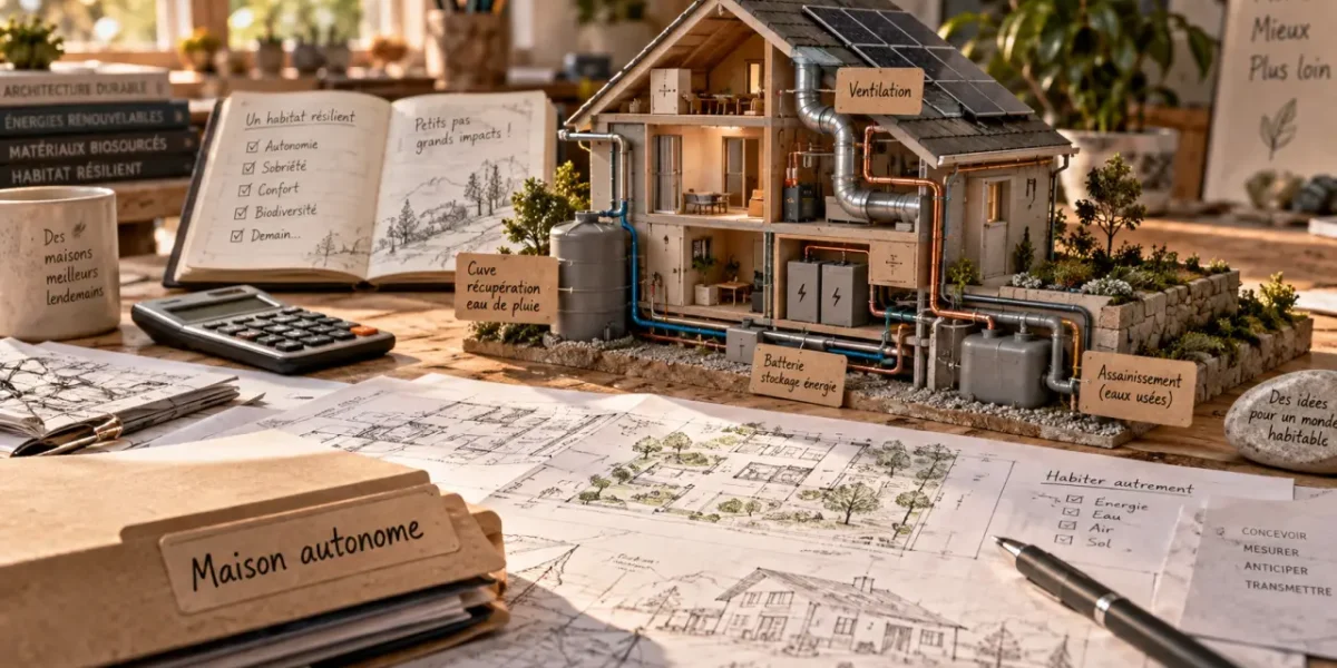 Constructeur maison autonome : maquette montrant 4 réseaux à dimensionner