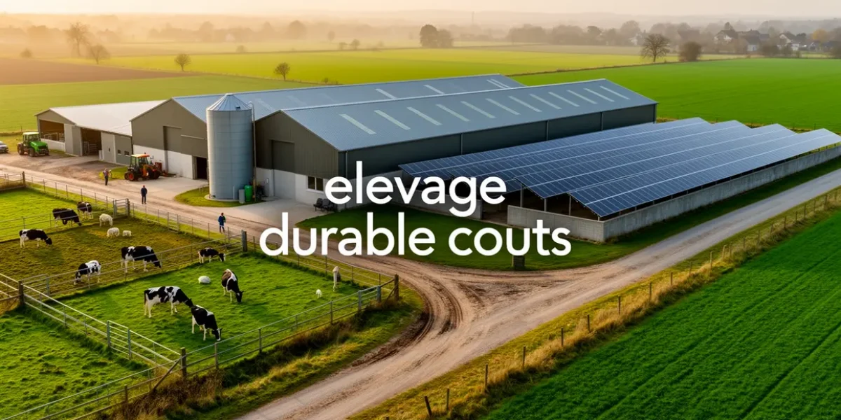 Vue aerienne elevage durable couts ferme moderne panneaux solaires prairies animaux