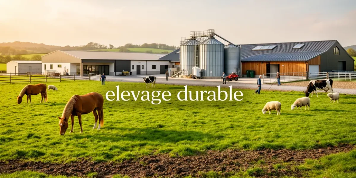 Vue panoramique ferme moderne elevage durable