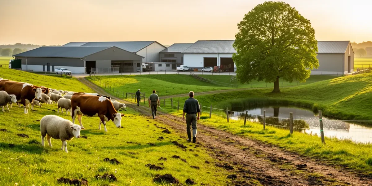vue elevage durable ferme moderne prairies troupeaux