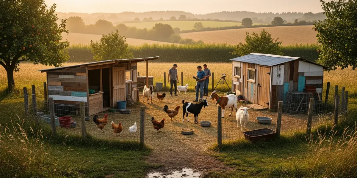 petite ferme elevage durable poules chevres abris recuperation paysage