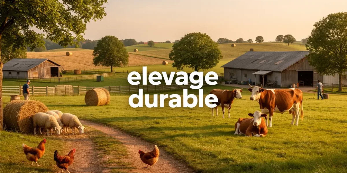 Scène ferme rurale elevage durable animaux arbres pâturages
