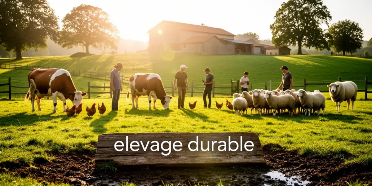 Scène rurale elevage durable animaux prairie soleil