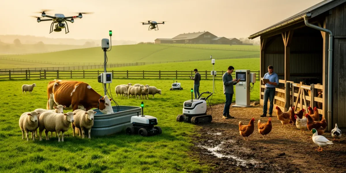 Elevage en 2026 moderne paysage rural animaux technologie