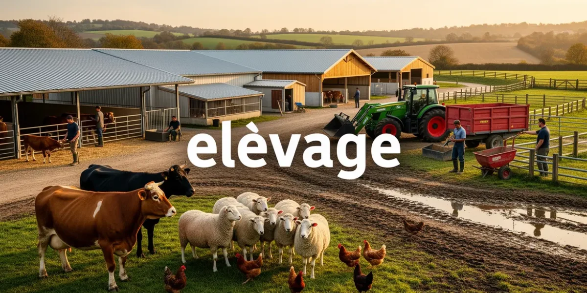 Scene realiste de ferme elevage moderne avec animaux