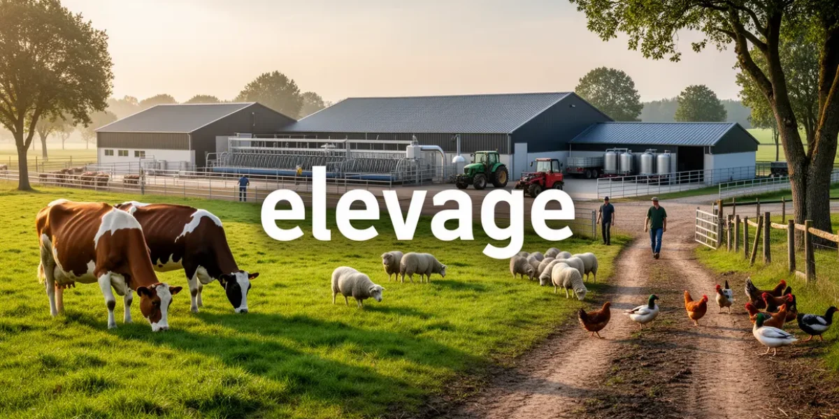 vue exploitation agricole avec elevage animaux divers