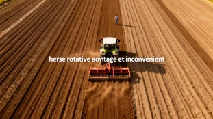 herse rotative vue du dessus sur parcelle agricole