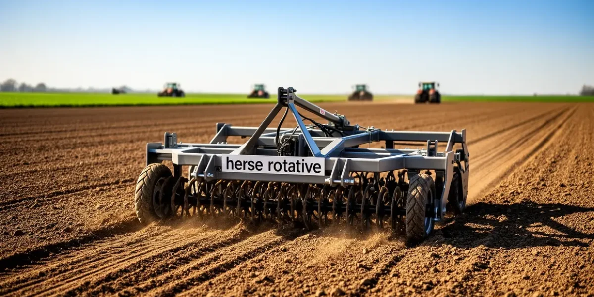 herse rotative moderne en action champ preparation du sol