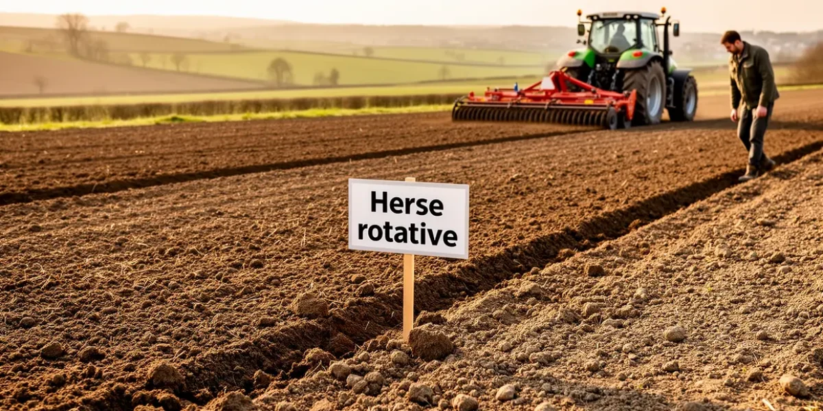 champ prepare avec herse rotative vue panoramique