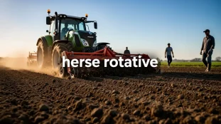 herse rotative sol structure tracteur silhouettes agriculteurs