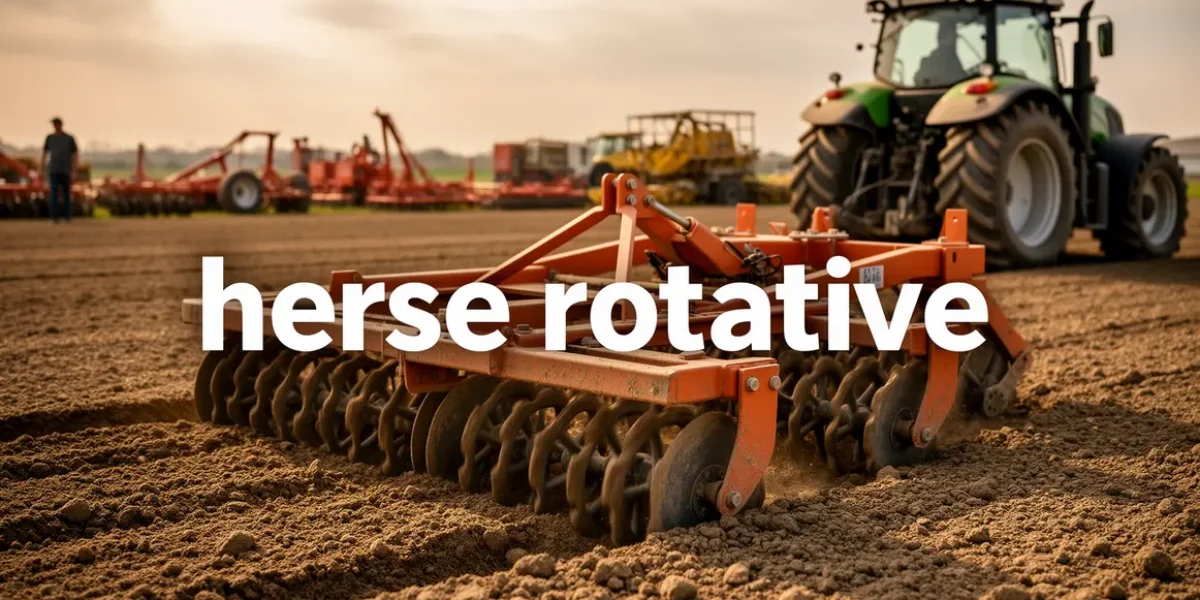 herse rotative dans champ avec tracteur