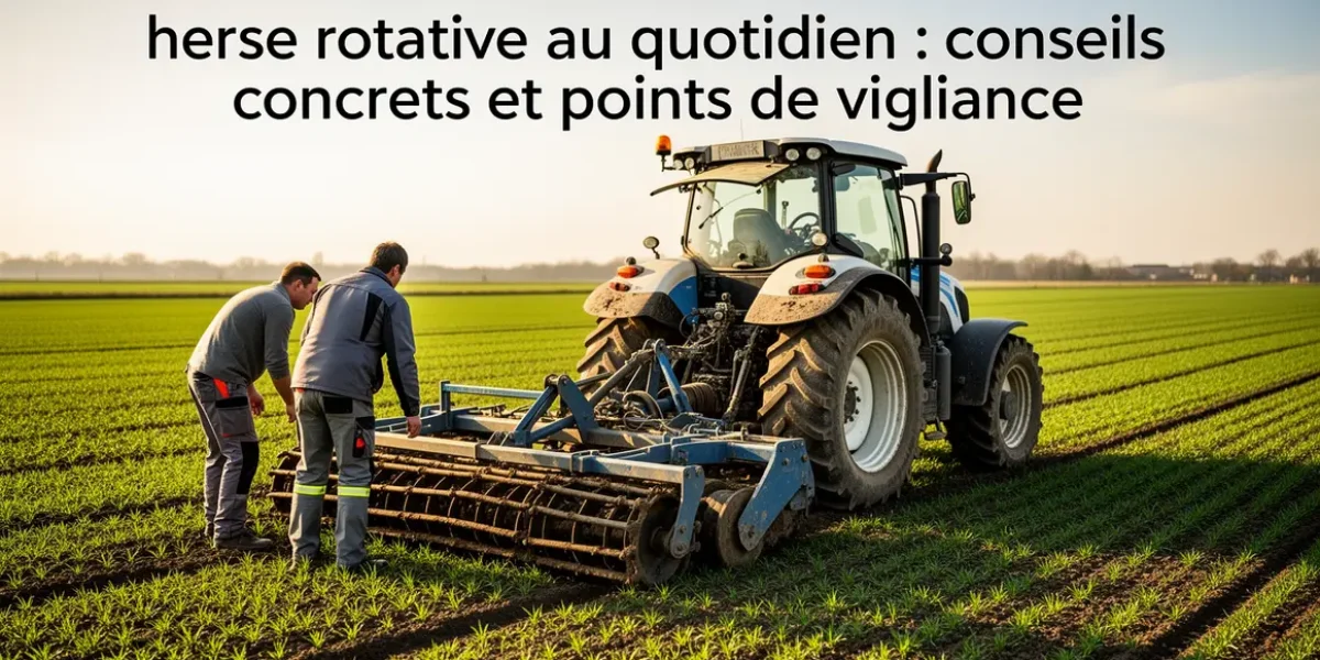 herse rotative sur champ avec operateurs conseils vigilance