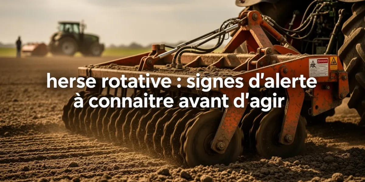 Herse rotative agricole sur champ, signes d'alerte à surveiller