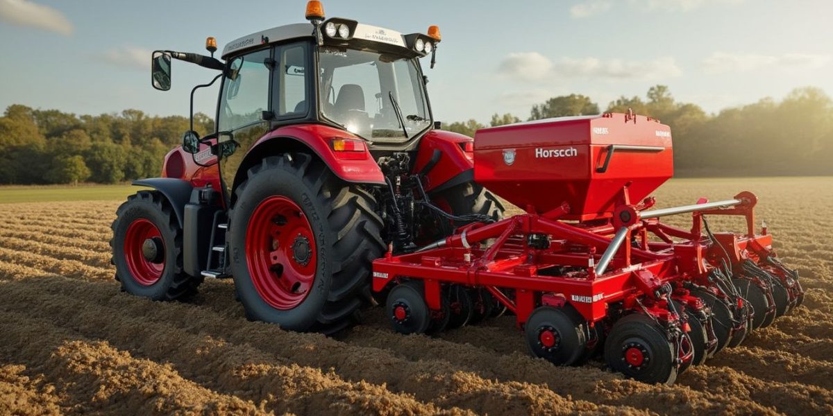 Machinerie agricole moderne sur champ français