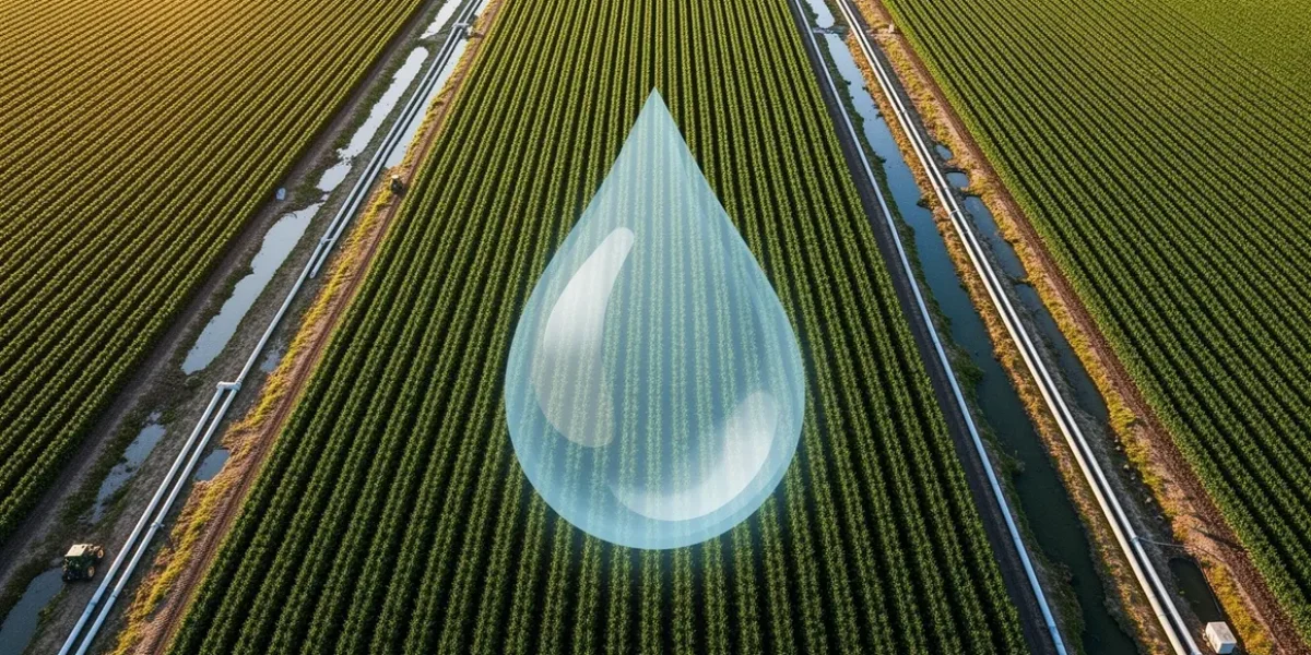 champ irrigue canalisation vue photorealiste goutte