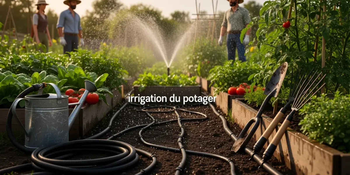 potager avec systèmes d’irrigation modernes et goutte-à-goutte