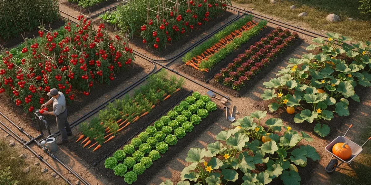 irrigation potager vue aerienne reseau tuyaux