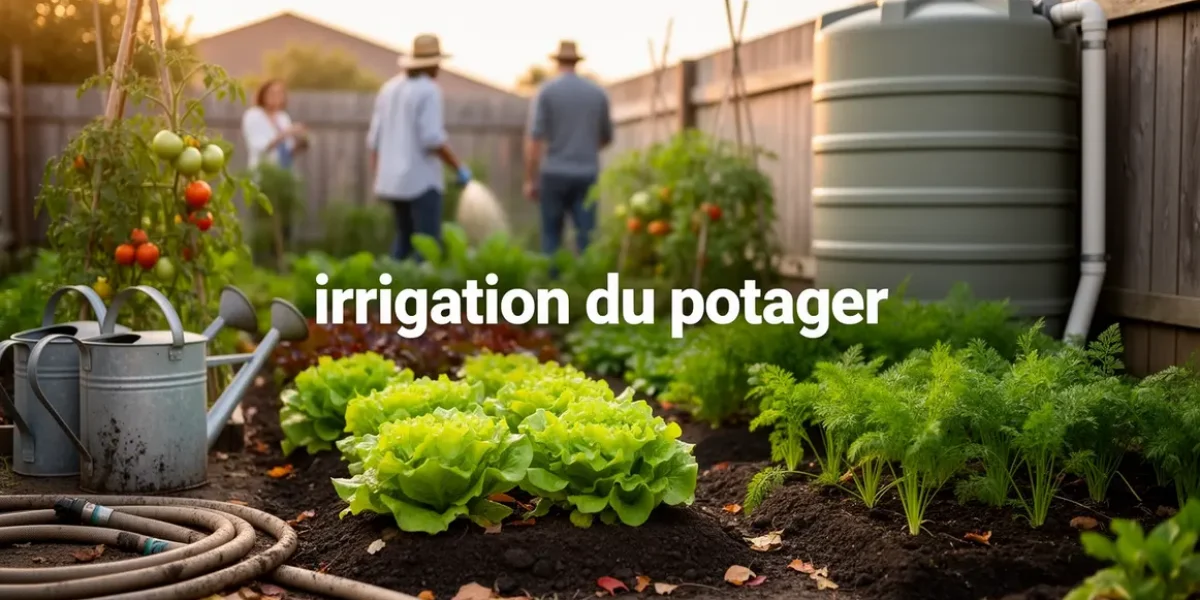 Petit potager avec arrosage, tuyaux, cuve pluie