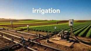 irrigation terrain agricole avec systemes tuyaux pompe cultures