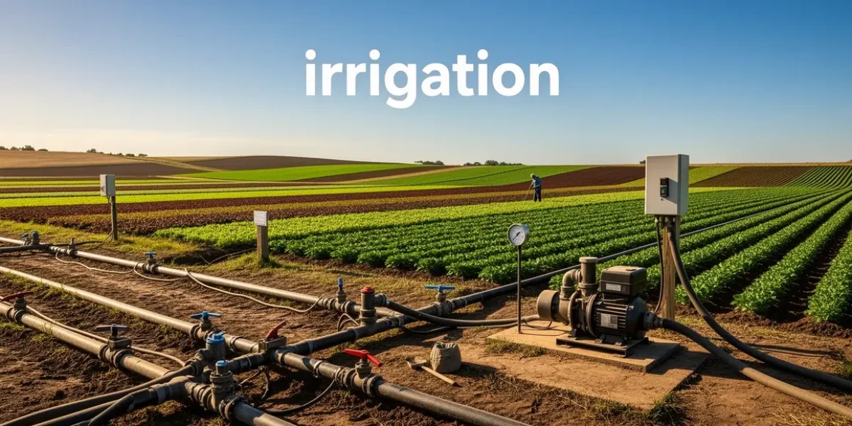 irrigation terrain agricole avec systemes tuyaux pompe cultures