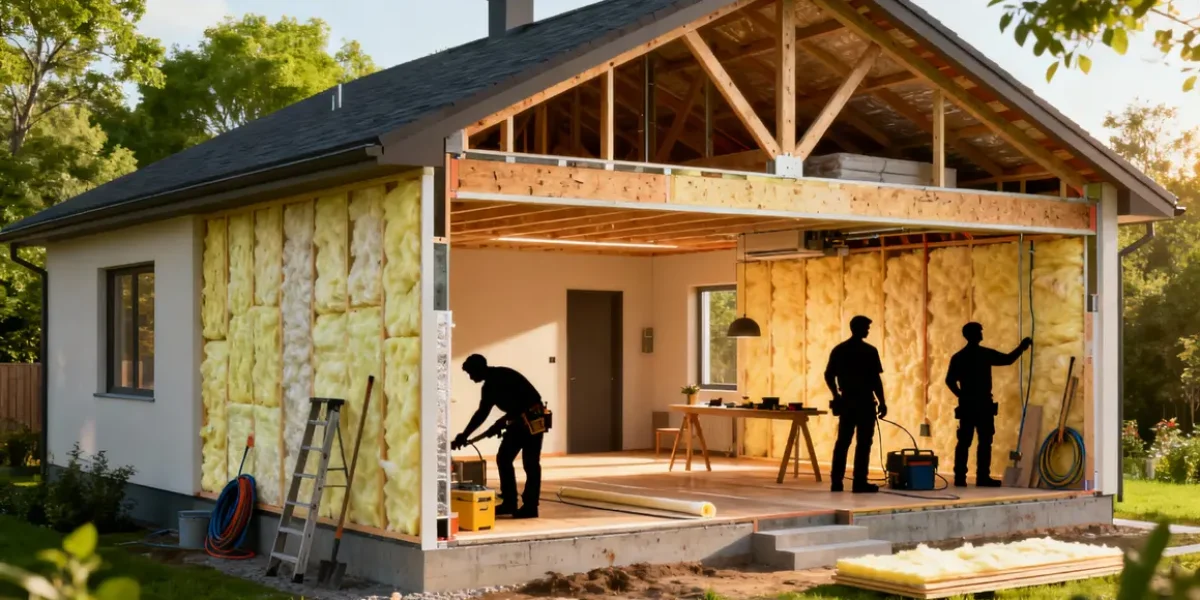 Vue coupe maison moderne solutions isolation murs toiture sols
