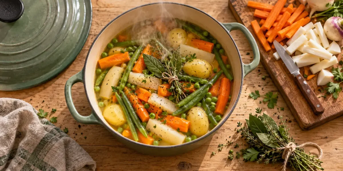 Jardini7re de legumes fumante, cuisson par étapes sans bouillie