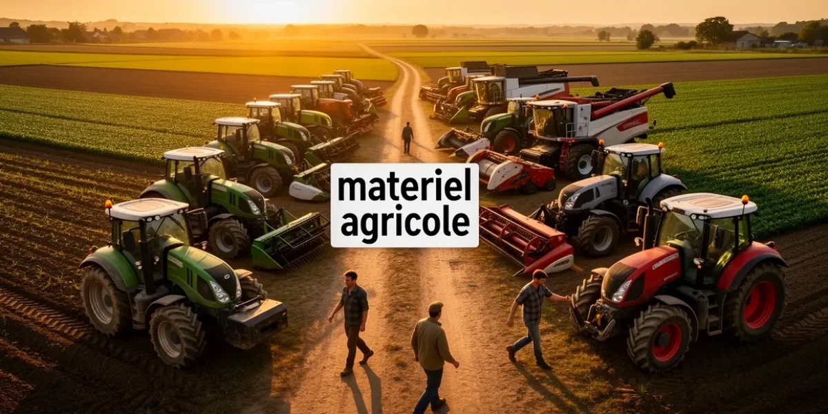 matériel agricole ferme vue aérienne tracteurs moissonneuses broyeurs