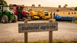 materiel agricole ferme moderne alignement machines silhouettes