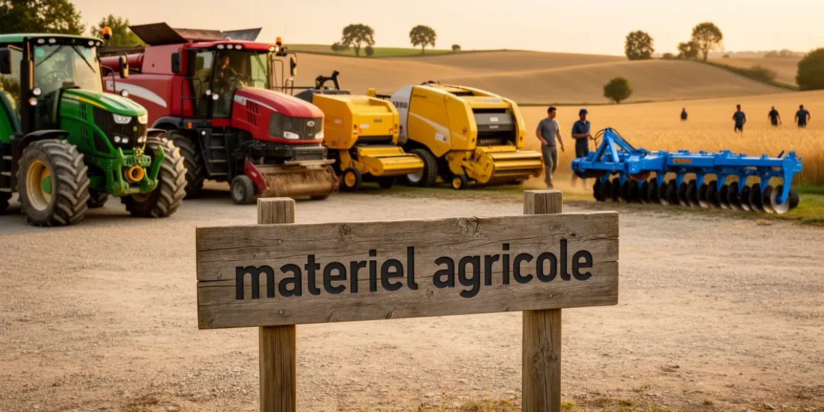 materiel agricole ferme moderne alignement machines silhouettes