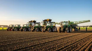 materiel agricole alignement machines sur champ